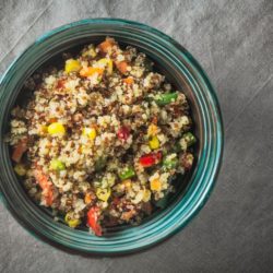 MEDITERRANEAN PAN FRIED QUINOA WITH PARMESAN CHEESE