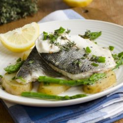 OVEN-BAKED SEA BASS WITH PAN-FRIED ASPARAGUS