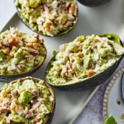 AVOCADO STUFFED WITH TUNA, SOFT WHITE CHEESE AND WALNUTS