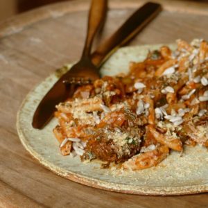 PASTA AND PAN-FRIED CELERY IN TOMATO SAUCE