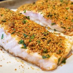 LINSEED-CRUSTED SALMON WITH LEMON AND PARSLEY
