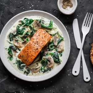 SALMON WITH MUSHROOM SAUCE